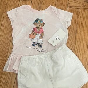 Ralph Lauren Polo Bear Pink Tee and White Shorts